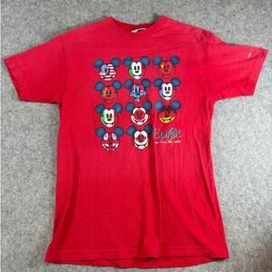 VTG Y2K Walt Disney Mickey Mouse Shirt Mens Red Epcot One Moose One World Medium